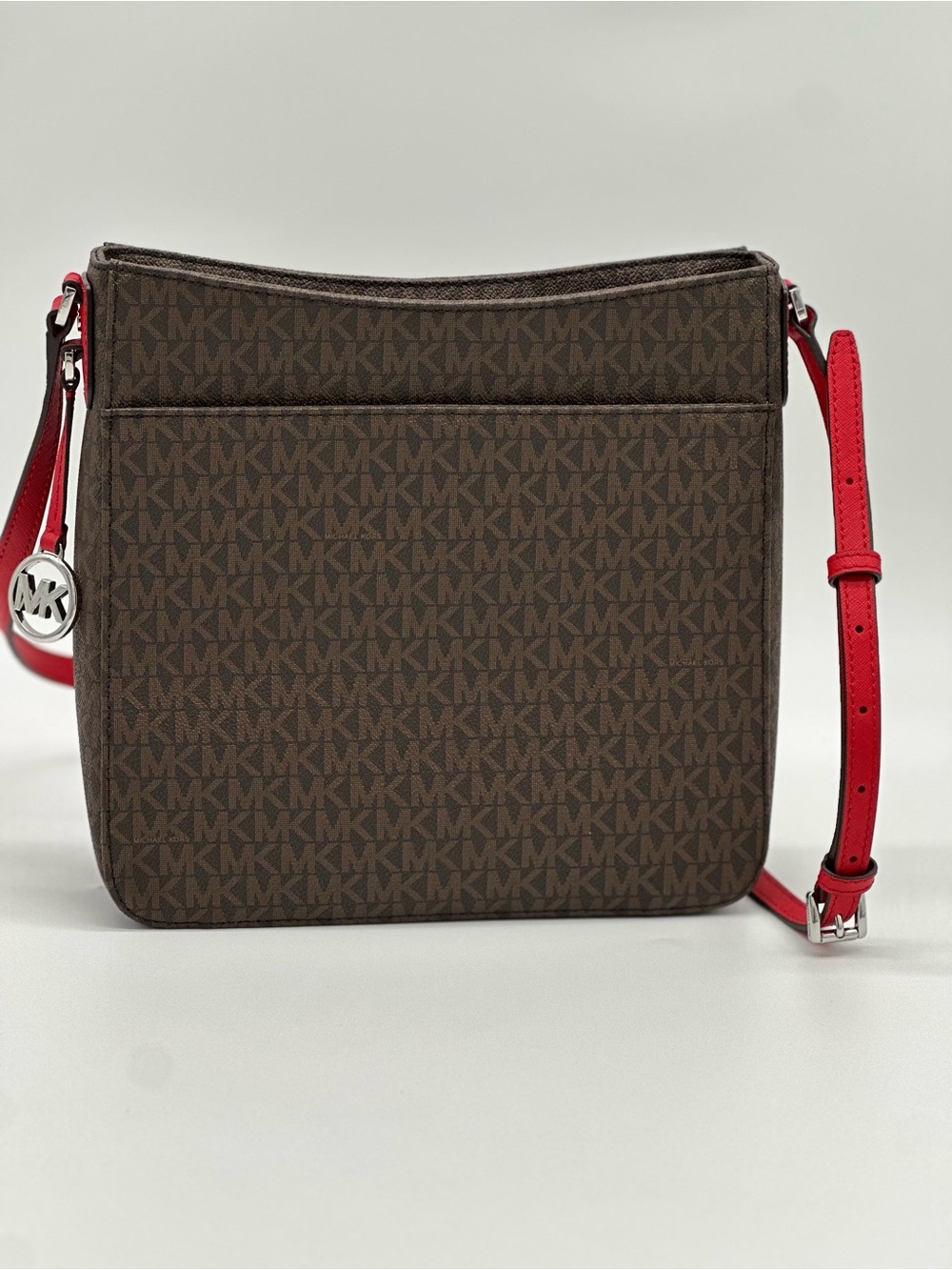 Michael Kors Brown Monogram Crossbody with Red Strap - Picture 5 of 12